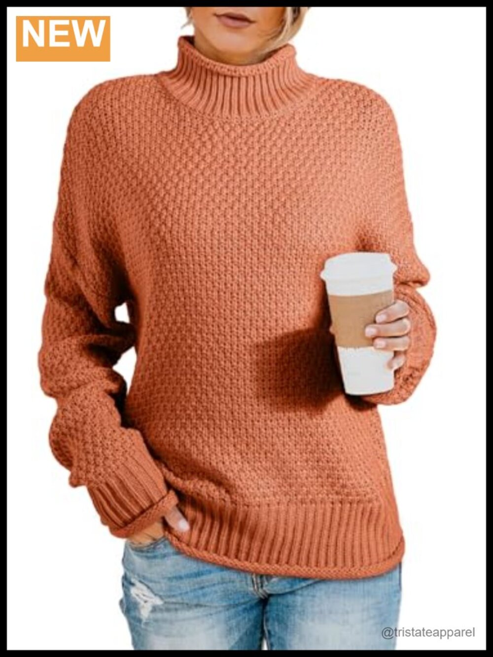 Chunky Cable Knit Turtleneck Sweater Pullover Women Oversized Winter
